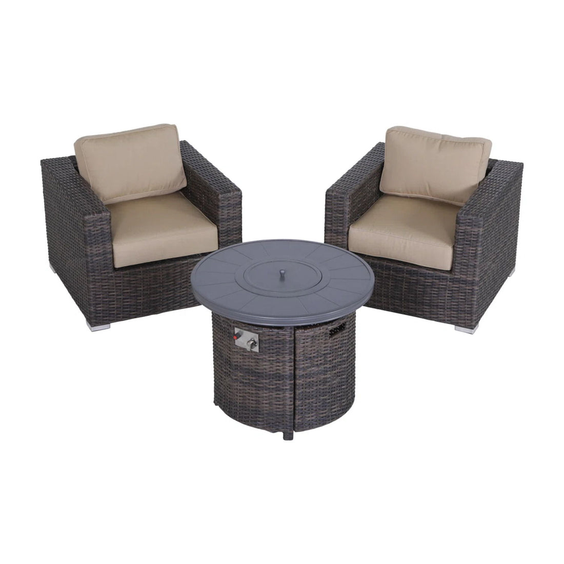 Rattan Patio Set With Comfortable Cushions And Fire Pit