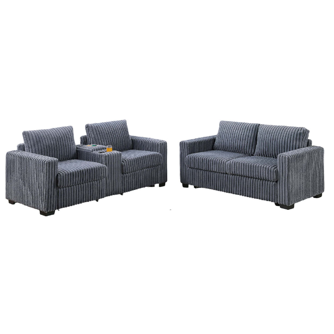 Modern Style 2 Piece Sofa Set With Cup Holders &amp; Charging Port