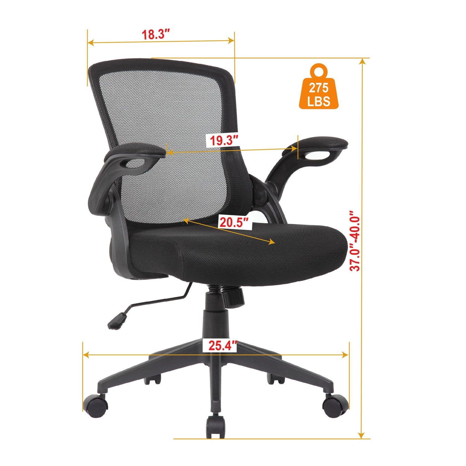 Office Chair With Mid Back Design, Adjustable Height And Foldable Armrests - Black