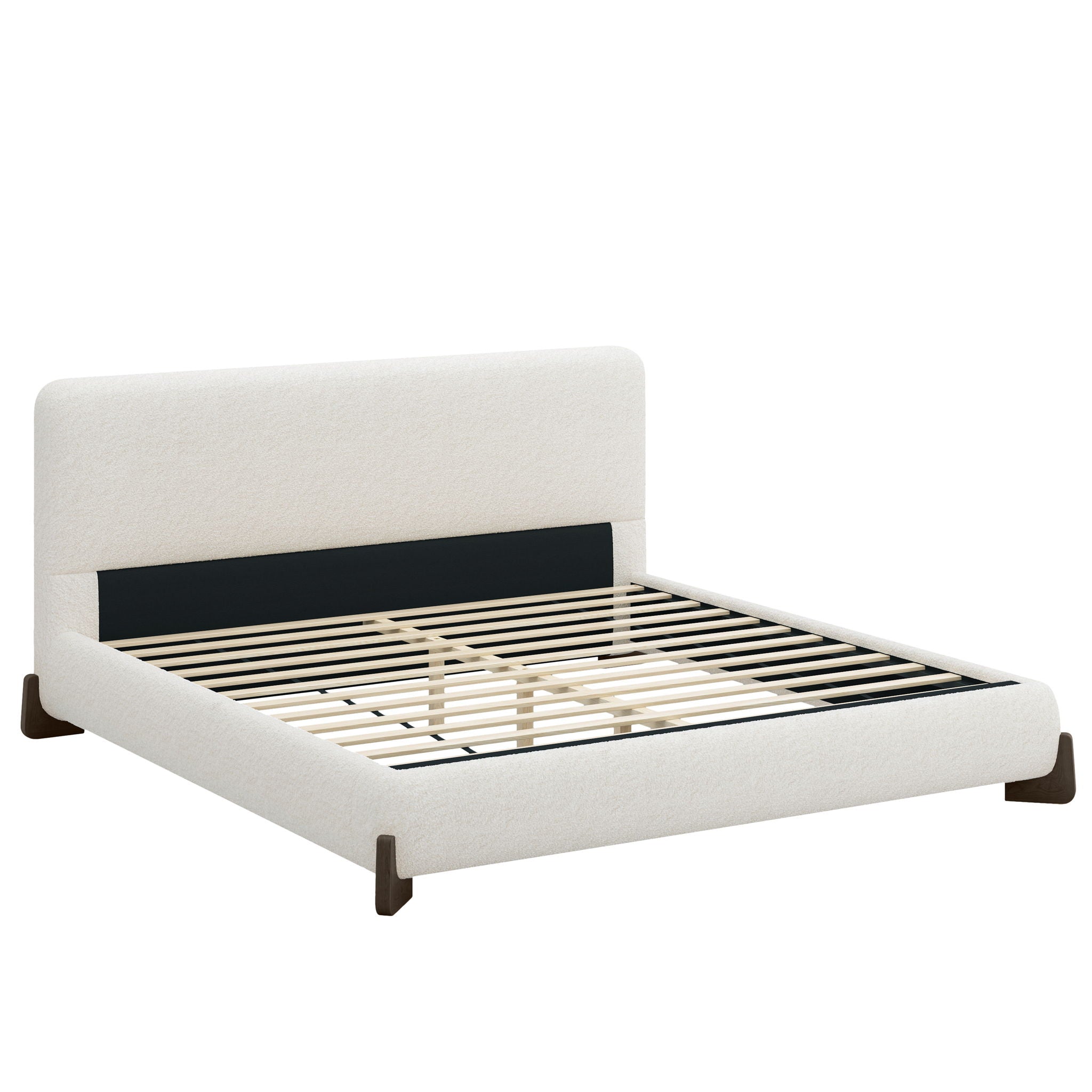 Elegant Boucle Upholstered Bed With Solid Wood Legs