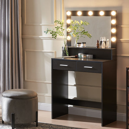 Vanity Desk With Mirror And Lights, Dressing Table With Large Drawer, 2 Level Storage Dresser &amp; 3 Lighting Modes Adjustable Brightness, Suitable For Bedroom