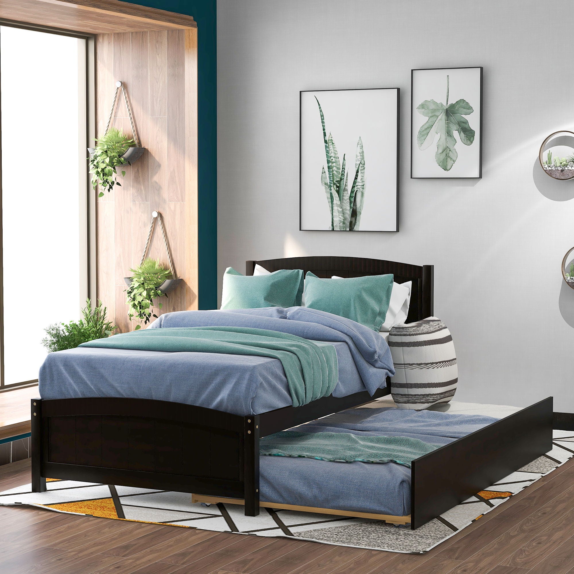 Platform Bed &amp; Headboard, Footboard And Wood Slat Support