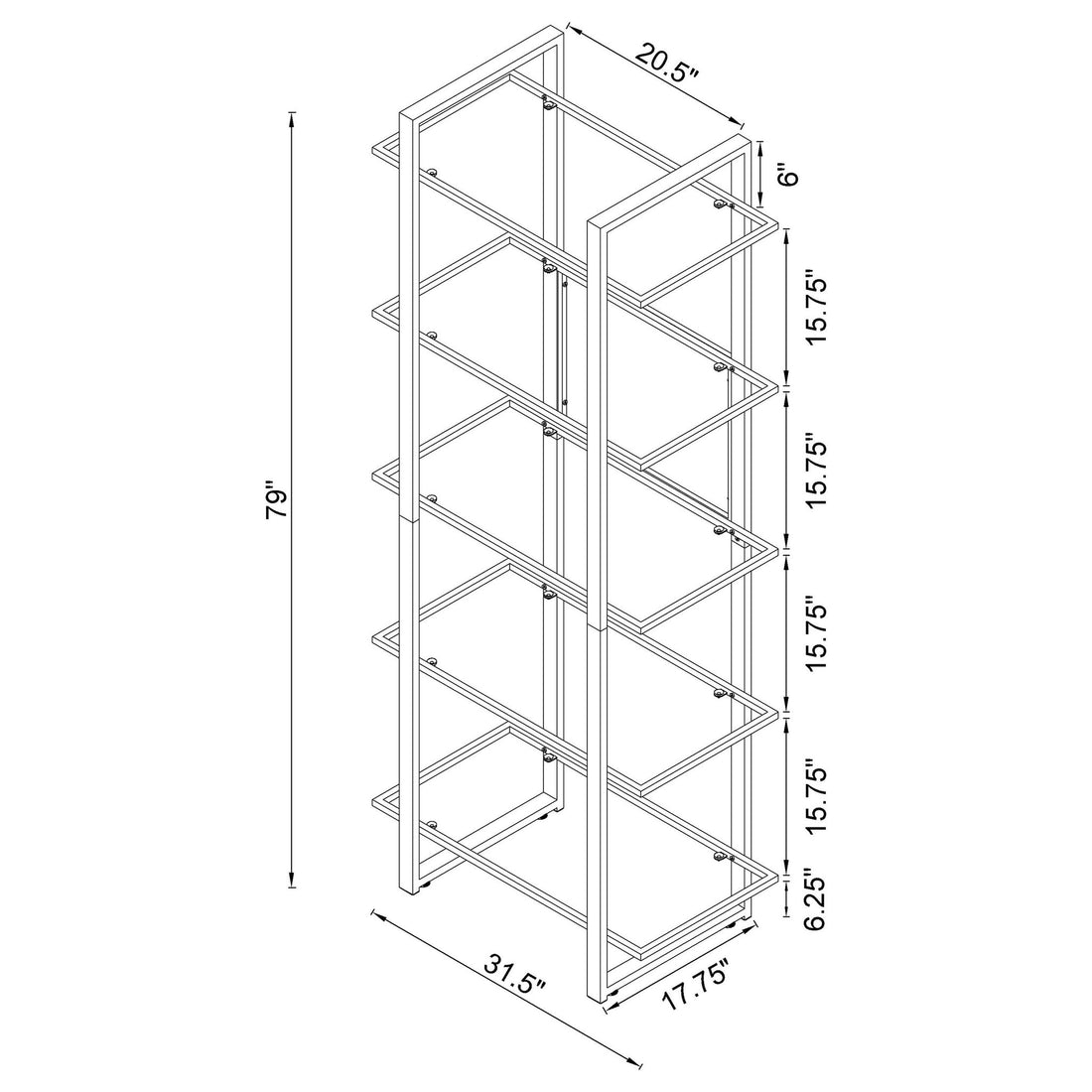 Colfax - 5 Shelf Bookshelf - Clear