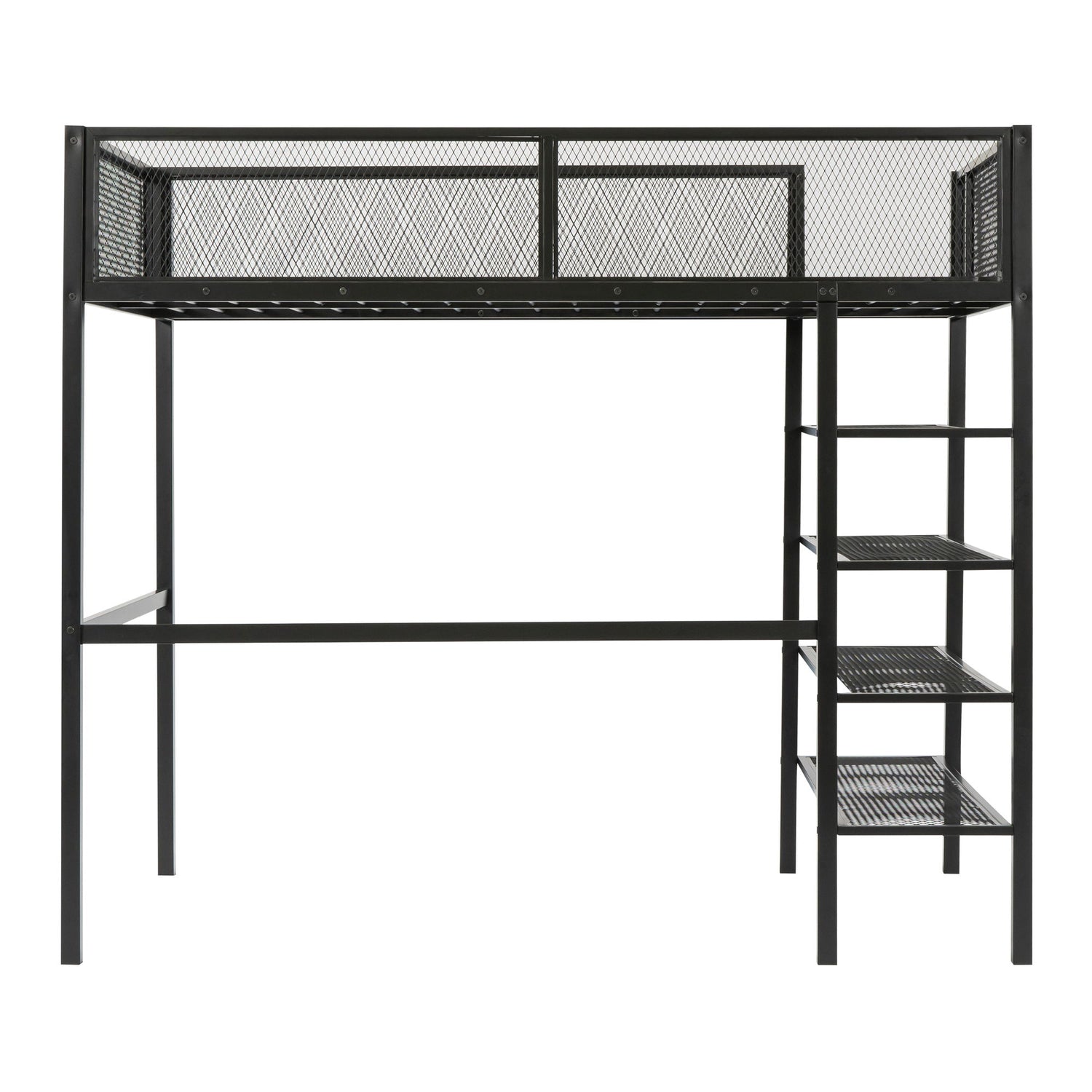 Loft Bed With 4 Tier Shelves And Storage