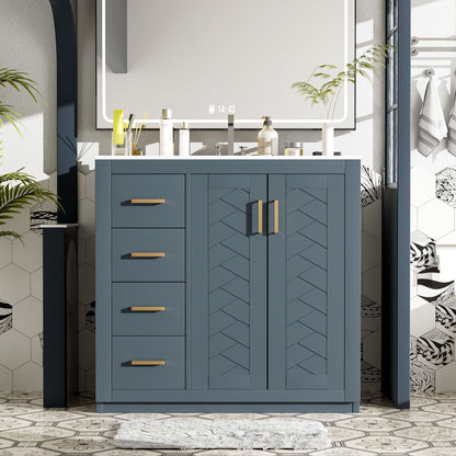 Bathroom Vanity With Sink Combo, Storage Cabinet, Freestanding Set With 3 Drawers &amp; Soft Closing Doors