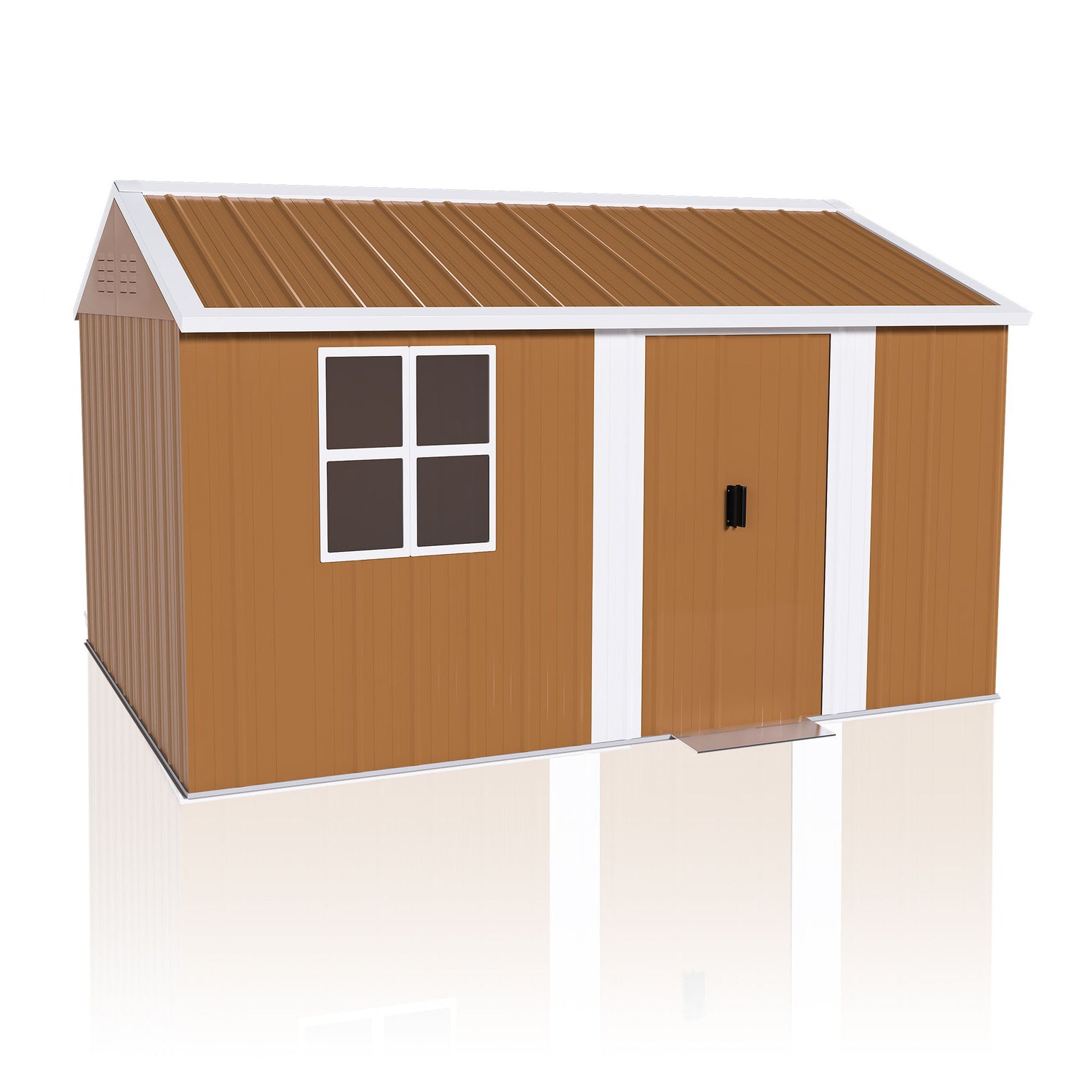 Storage Shed With Windows, Lockable Door &amp; Ventilation For Backyard Tool Organization - Brown
