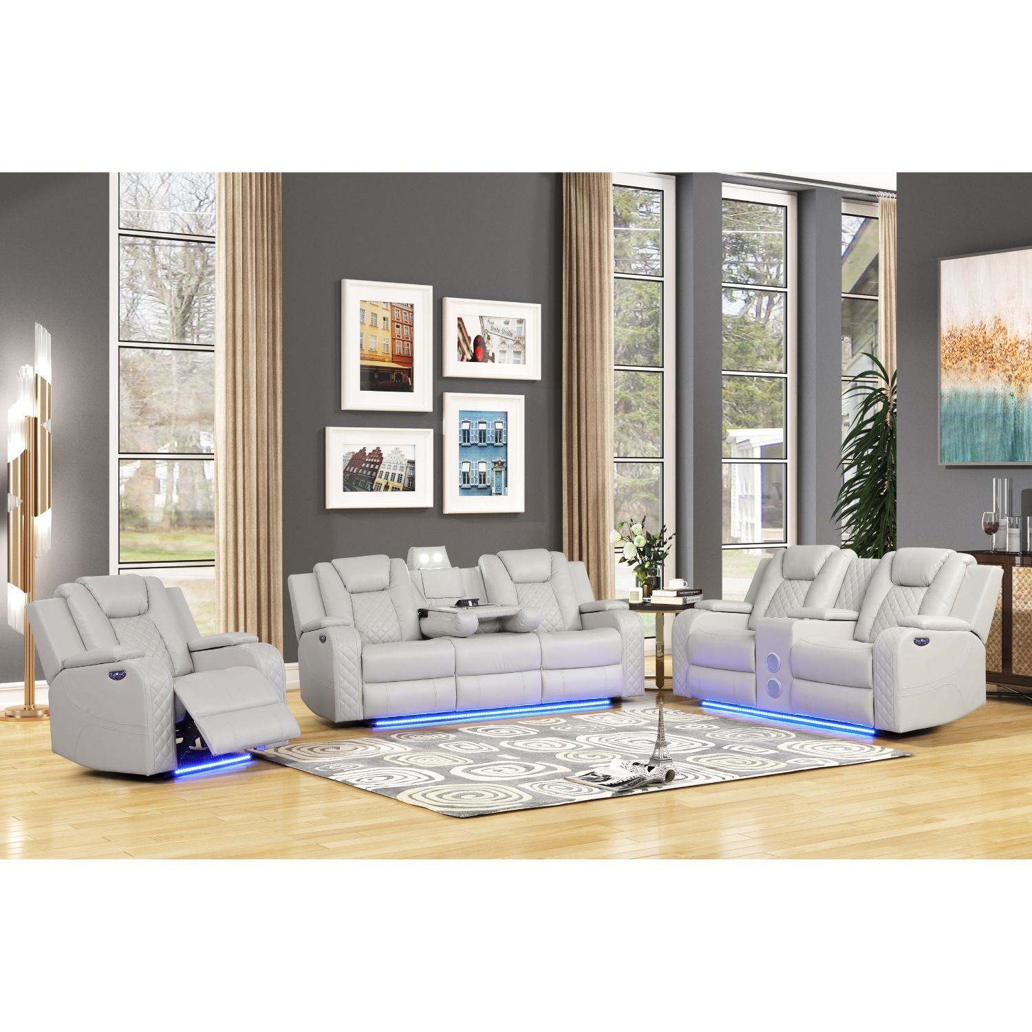 Benz - LED &amp; Power Recliner With Adjustable Headrests And Ambient LED Lighting