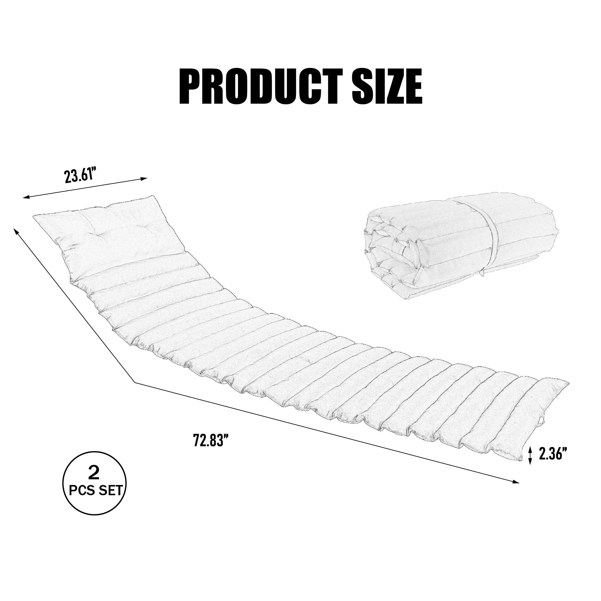 72.83&quot; Outdoor Lounge Chairs (Set of 2), Cushion Replacement Patio Funiture Seat Cushion Chaise Lounge Cushion