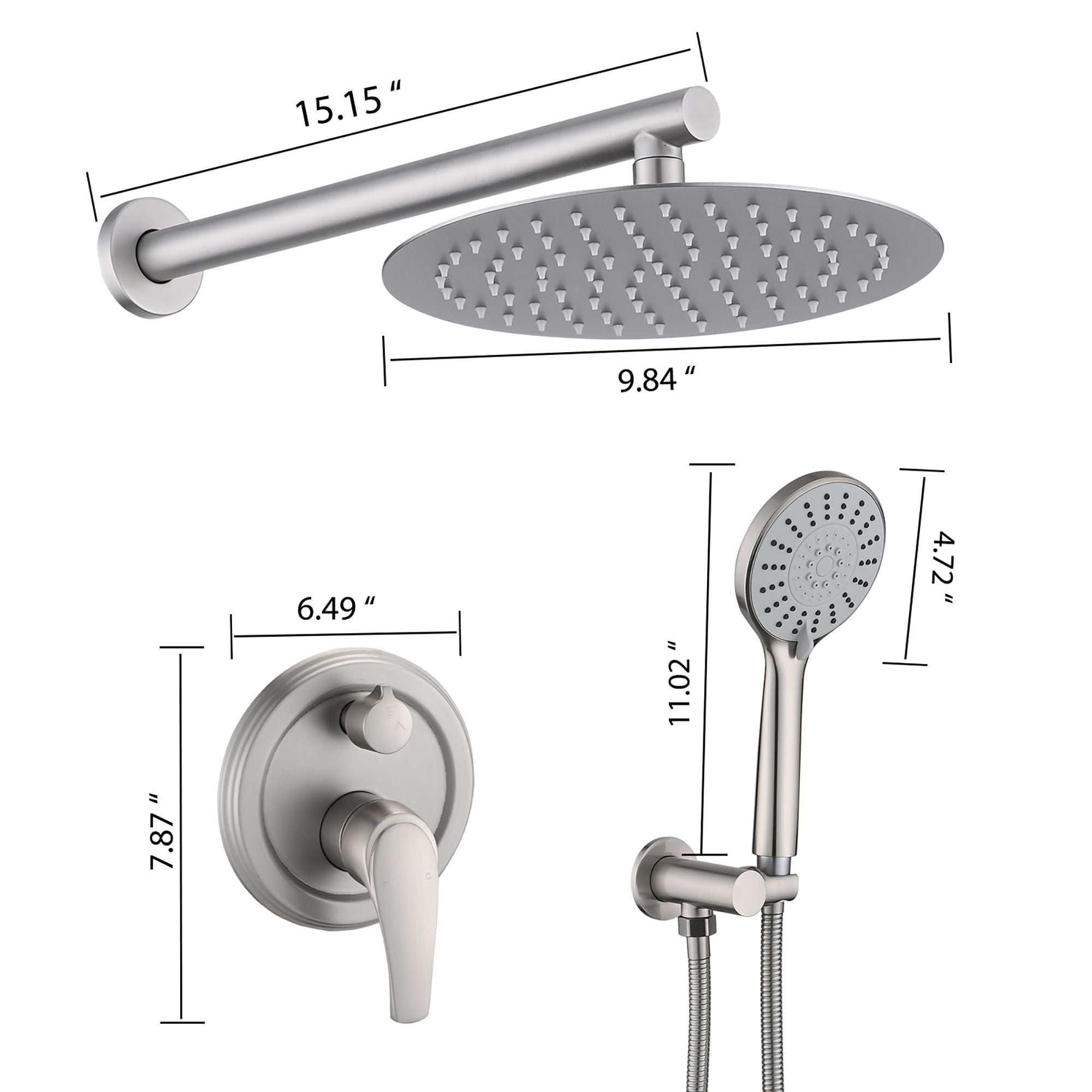 Wall Mounted Shower Set With High Pressure 10&quot; Rain Shower Head And 5 Function Handheld Shower Head