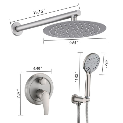 Wall Mounted Shower Set With High Pressure 10&quot; Rain Shower Head And 5 Function Handheld Shower Head
