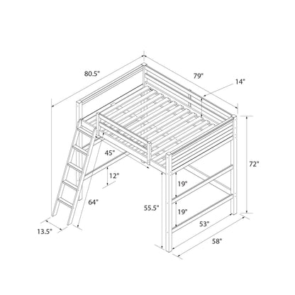 Denver - Full Size Loft Bed, Spacious Under Bed Space, Ladder &amp; Guardrails - Gray