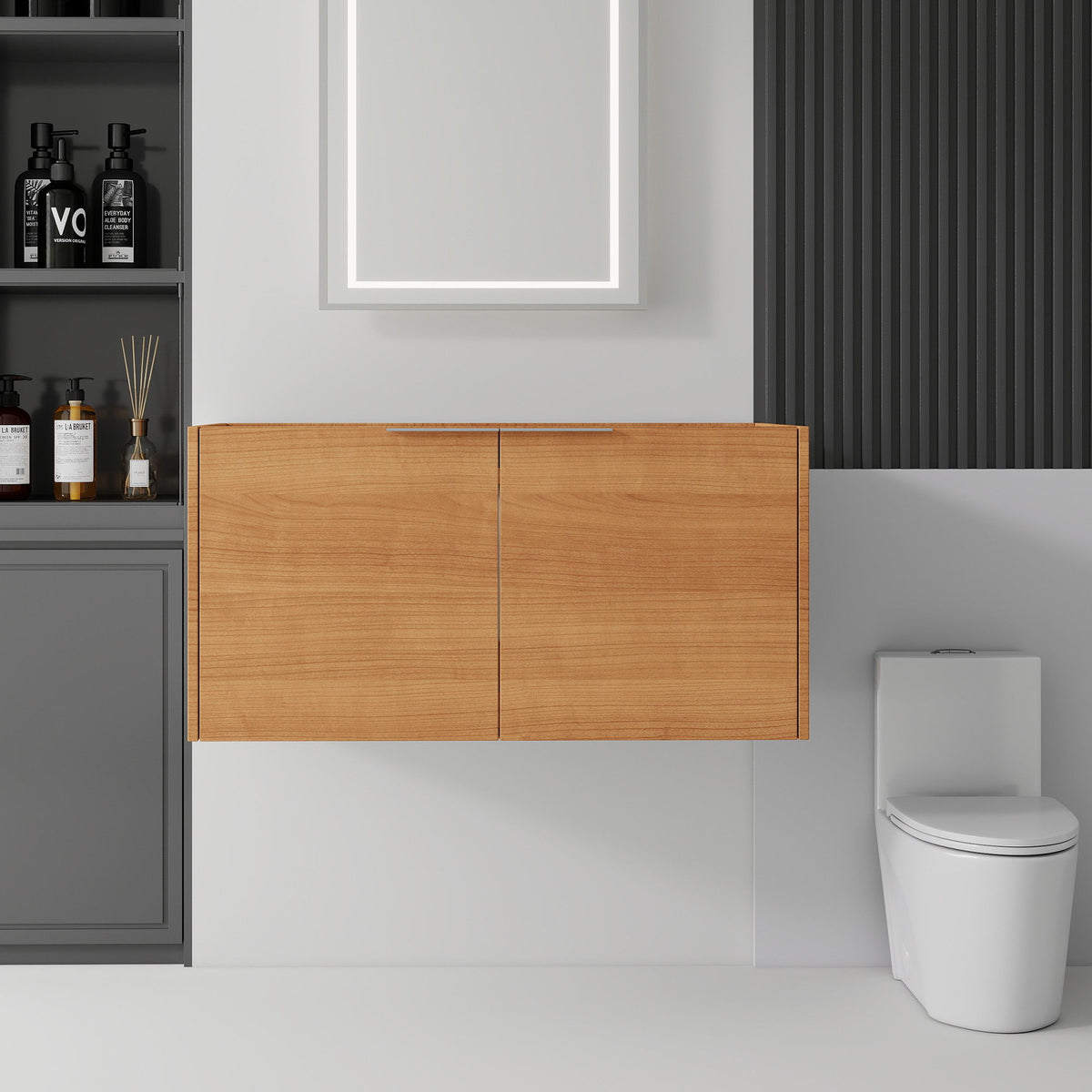 Floating Bathroom Vanity Cabinet &amp; Soft Close Double Doors, Spacious Interior Storage, Wall Mounted, Cabinet Only