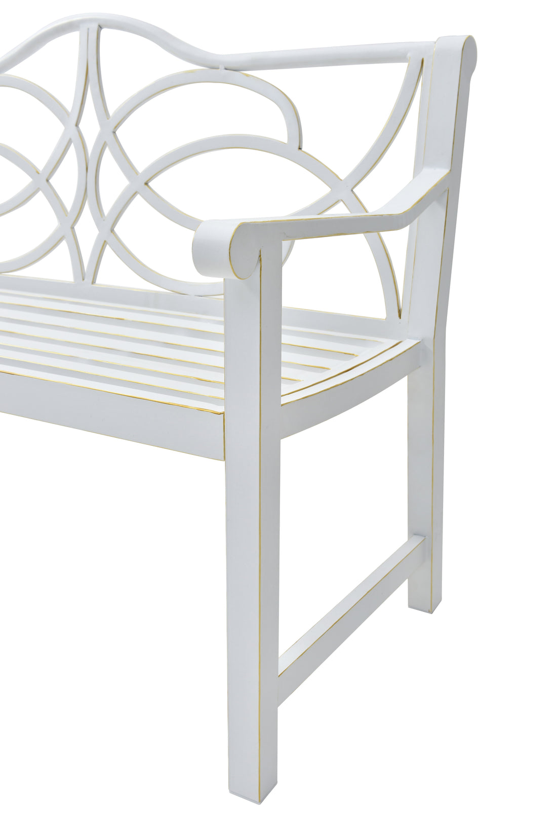 Outdoor Garden Patio Bench With Backrest And Armrest, Slatted Seat For Park, Yard &amp; Porch, Balcony, Accommodates 2 - 3 People - White