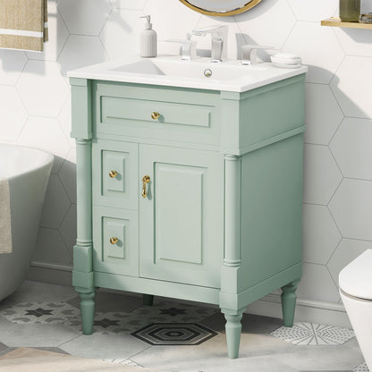 Freestanding Bathroom Vanity With Sink, Adjustable Shelf &amp; Flip Drawer