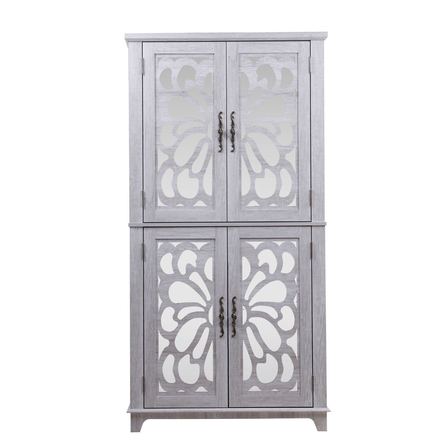 Modern Sideboard Buffet With 4 Mirrored Doors, Adjustable Shelves