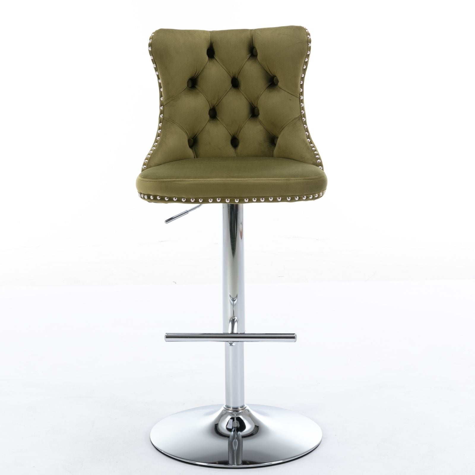 Swivel Velvet Barstools Adjusatble Seat Height From 25-33&quot;, Modern Upholstered Chrome Base Bar Stools With Backs Comfortable Tufted For Home Pub And Kitchen Island (Set of 2)
