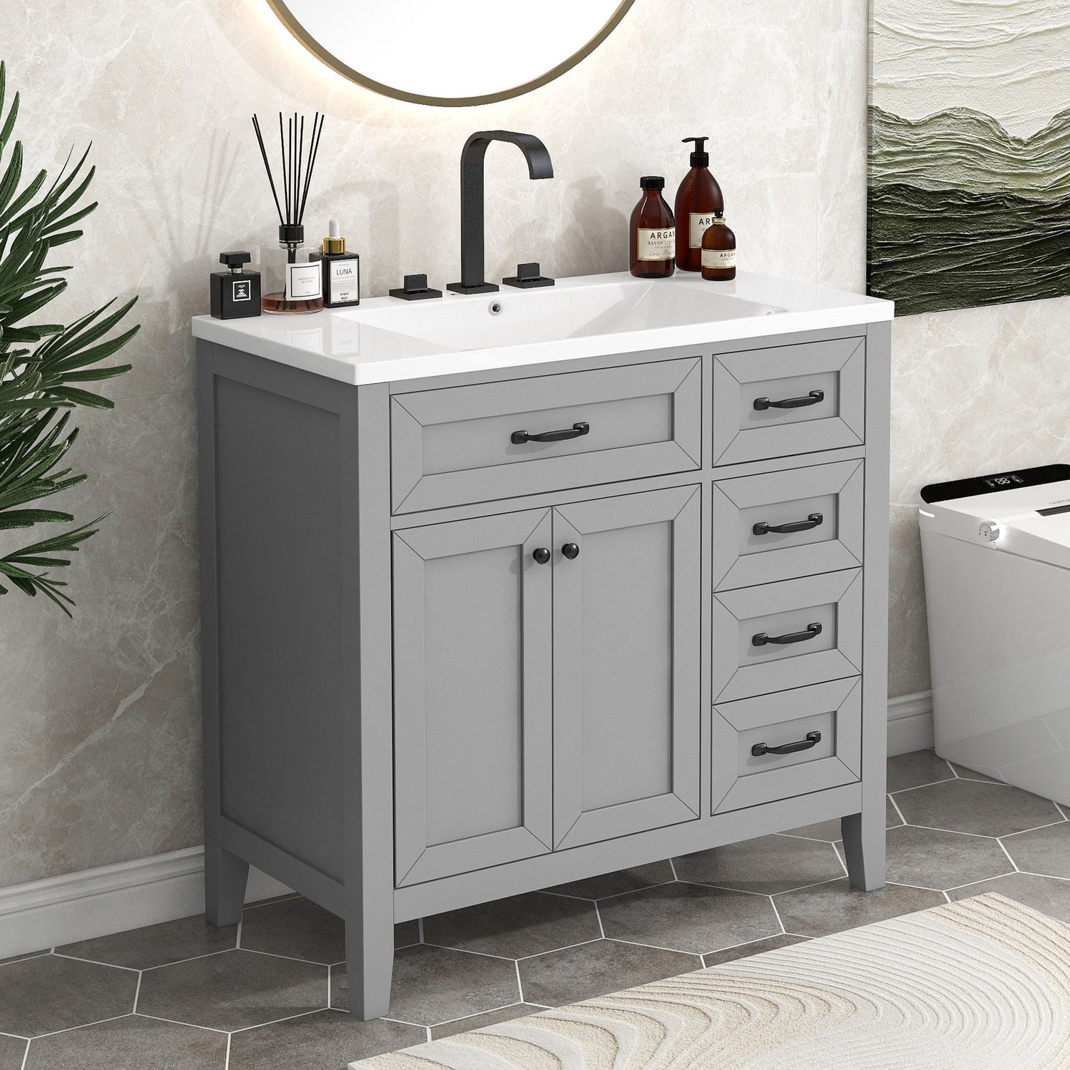 Modern Bathroom Vanity With Sink, Freestanding With Drawers And Doors