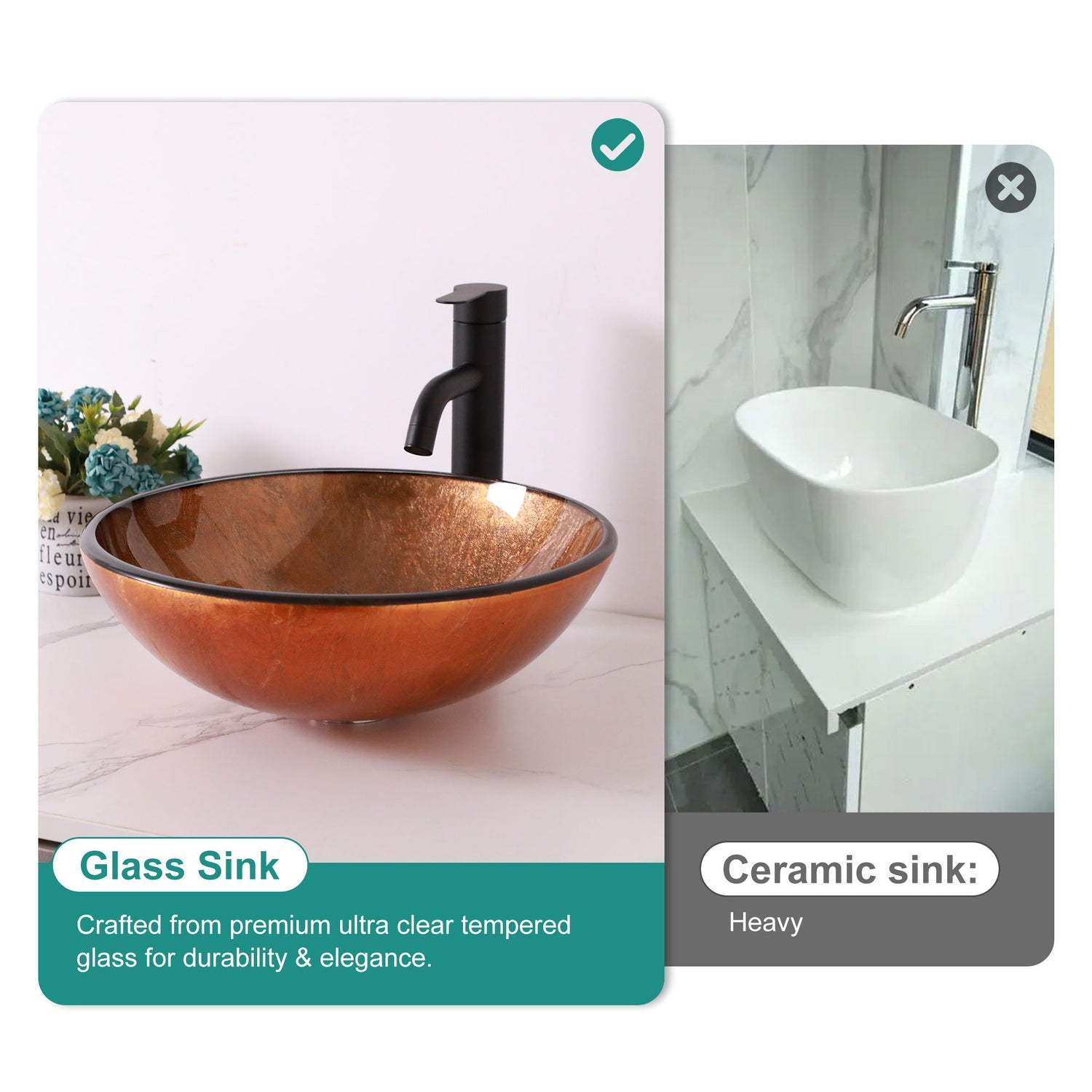 Artistic Tempered Glass Vessel Sink With Pop Up Drain