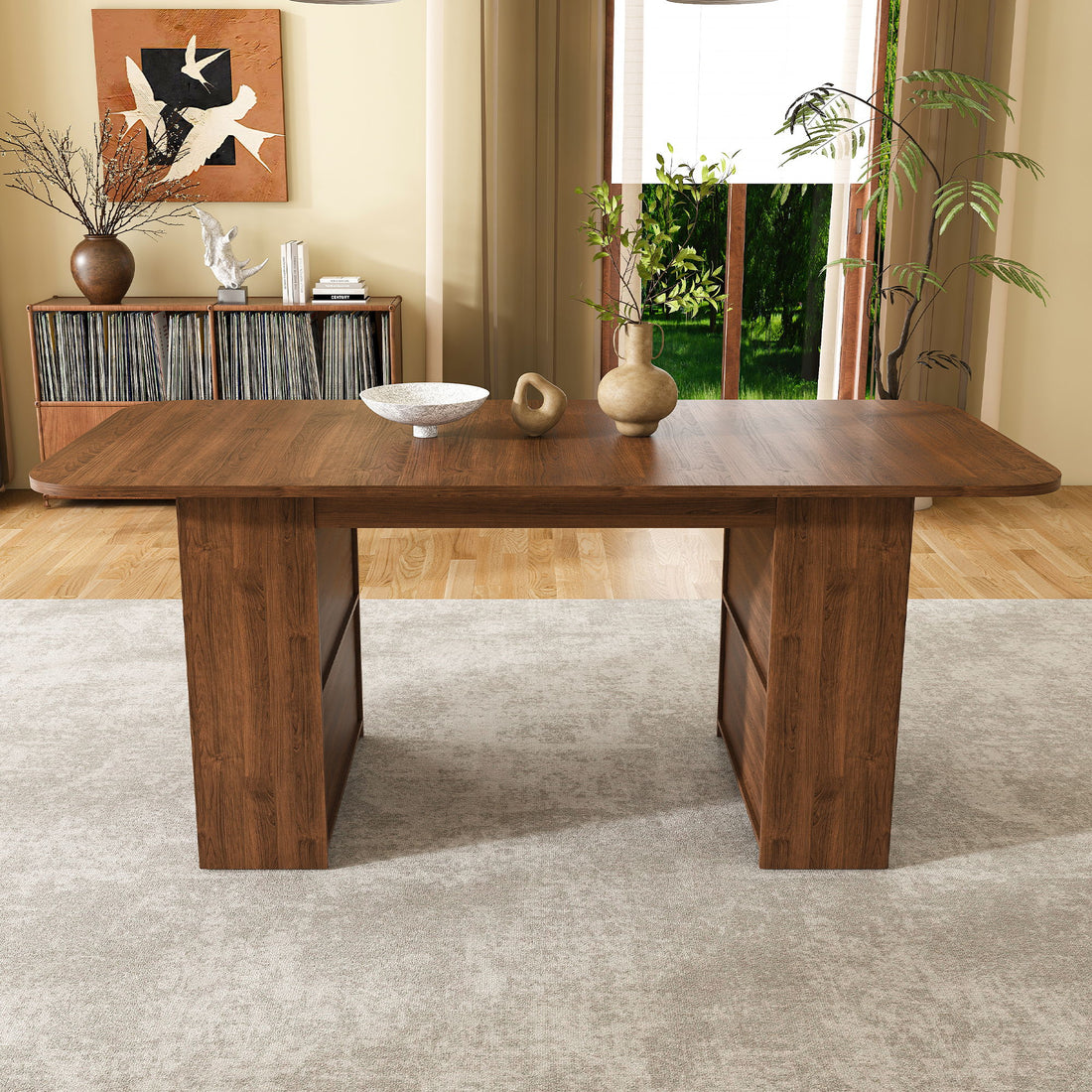 Dining Table With Drawers &amp; Open Storage - Walnut