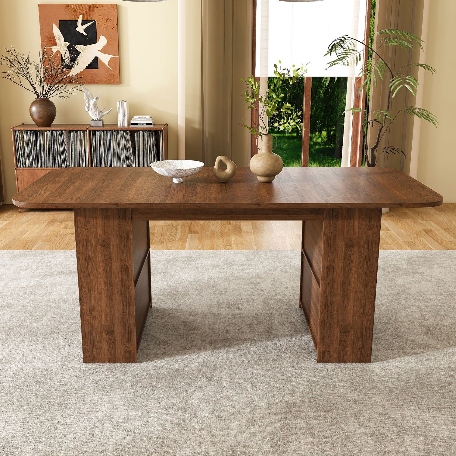 Dining Table With Drawers &amp; Open Storage - Walnut