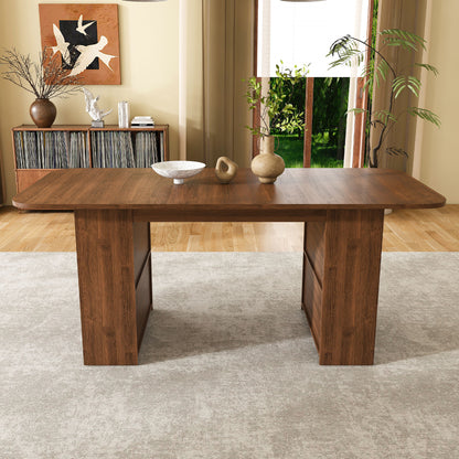 Dining Table With Drawers &amp; Open Storage - Walnut