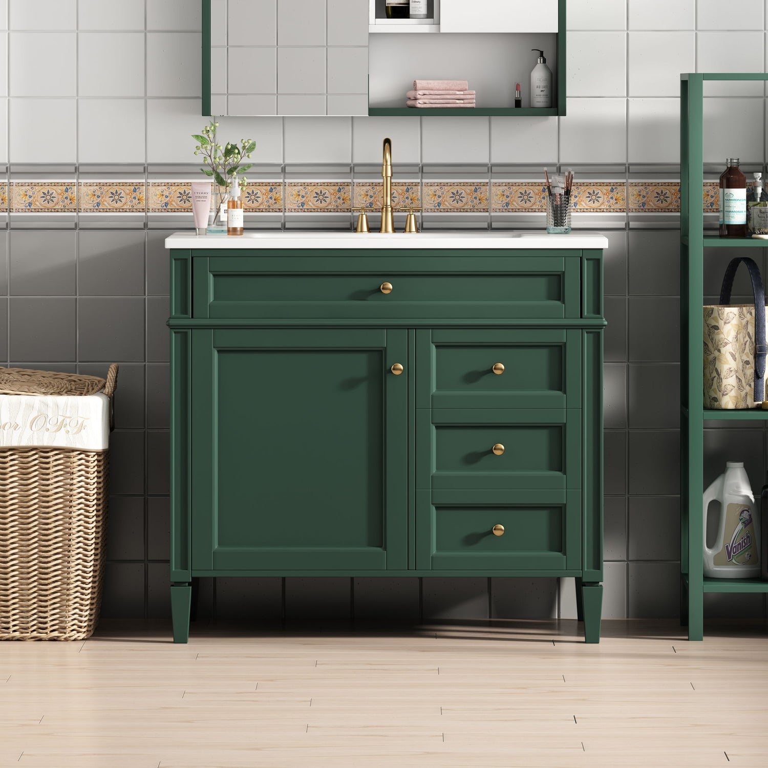 Bathroom Vanity &amp; Top Sink, Modern Bathroom Storage Cabinet With 2 Drawers And A Tip-Out Drawer