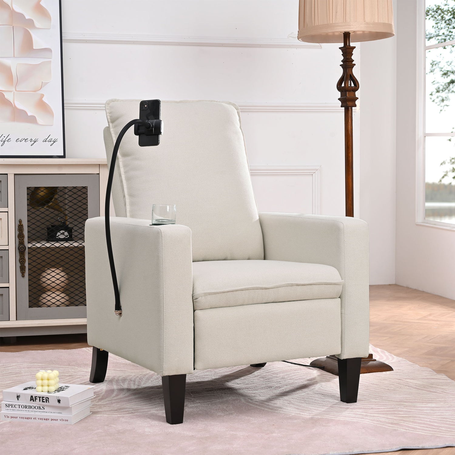 Recliner Chairs For Adults, Adjustable Recliner Sofa With Mobile Phone Holder &amp; Cup Holder, Modern Reclining Chairs Fabric Push Back Recliner Chairs For Living Room, Bedroom