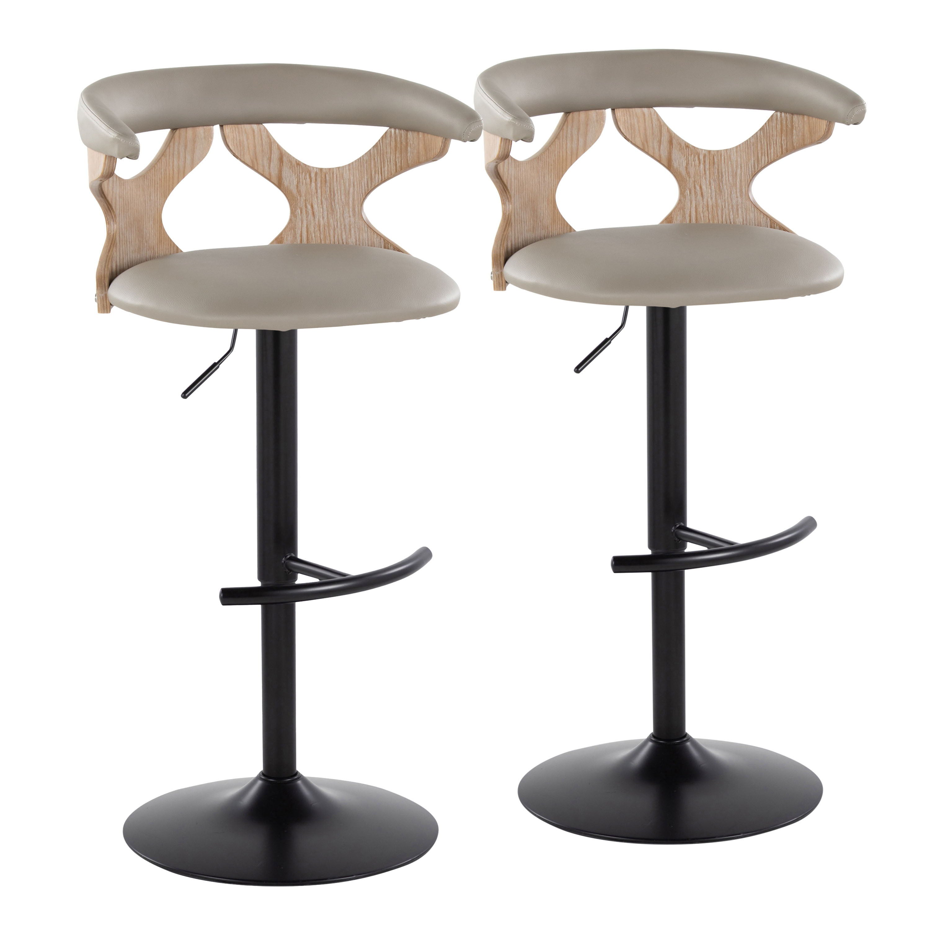 Gardenia - Contemporary Adjustable Barstool &amp; Swivel With Rounded T Footrest (Set of 2)