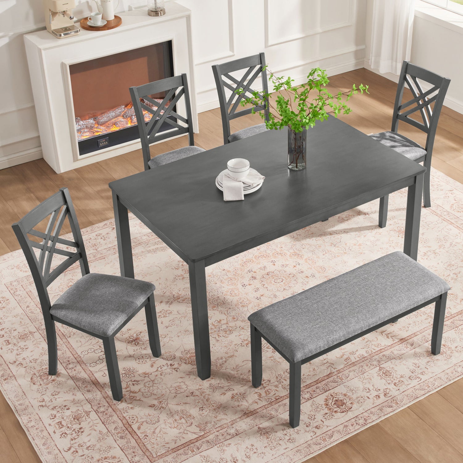 Kitchen Dining Set, Rectangular Dining Table &amp; Upholstered Chairs