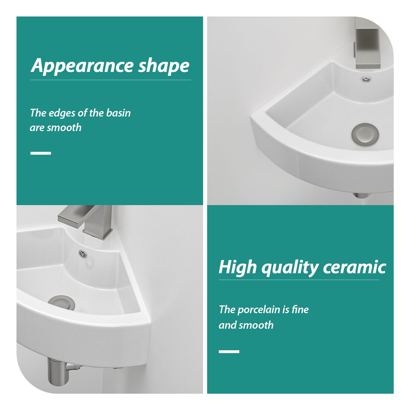 Triangle Porcelain Wall Mount Vessel Sink With Single Faucet Hole &amp; Overflow - White