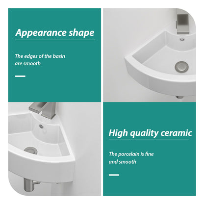 Triangle Porcelain Wall Mount Vessel Sink With Single Faucet Hole &amp; Overflow - White