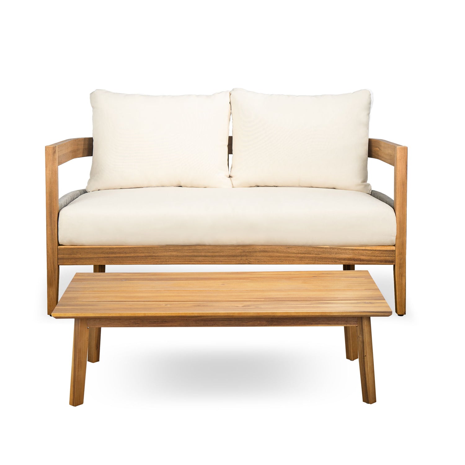 Porto - Outdoor Loveseat &amp; Table - Beige / Teak