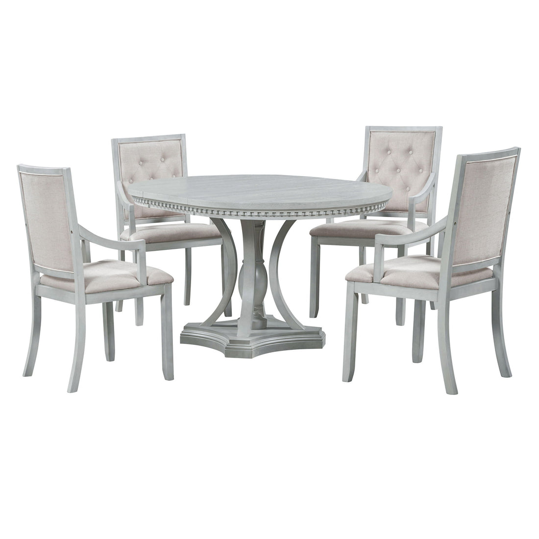Dining Set Retro Extendable Round Table And Chairs For Kitchen Dining Room