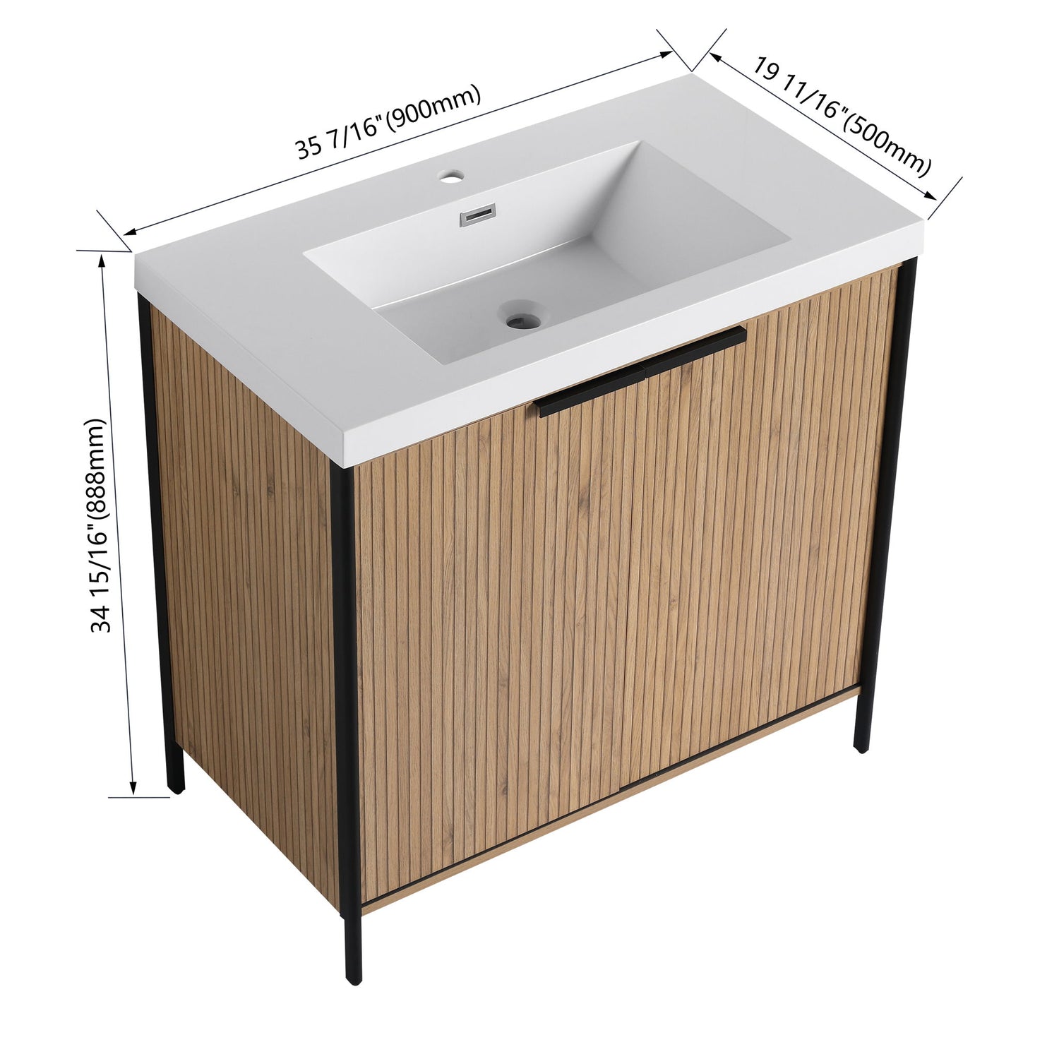 Modern Freestanding Bathroom Vanity With Resin Sink &amp; Soft Close Cabinet Doors