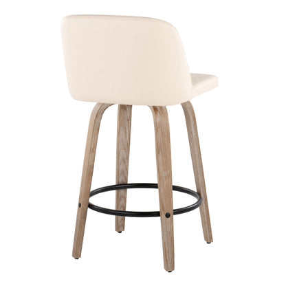 Toriano - Contemporary Fixed-Height Counter Stool &amp; Swivel With Round Footrest (Set of 2)