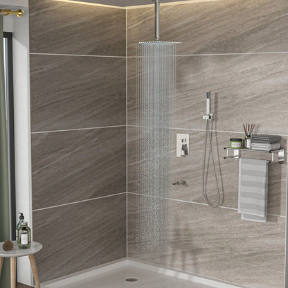 Modern Shower System With Waterfall Tub Spout, 12&quot; Ceiling Mount Square Shower