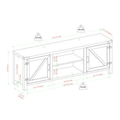 Rustic Farmhouse Double Barn Door 70&quot; TV Stand For 80&quot; TVs With Center Shelves