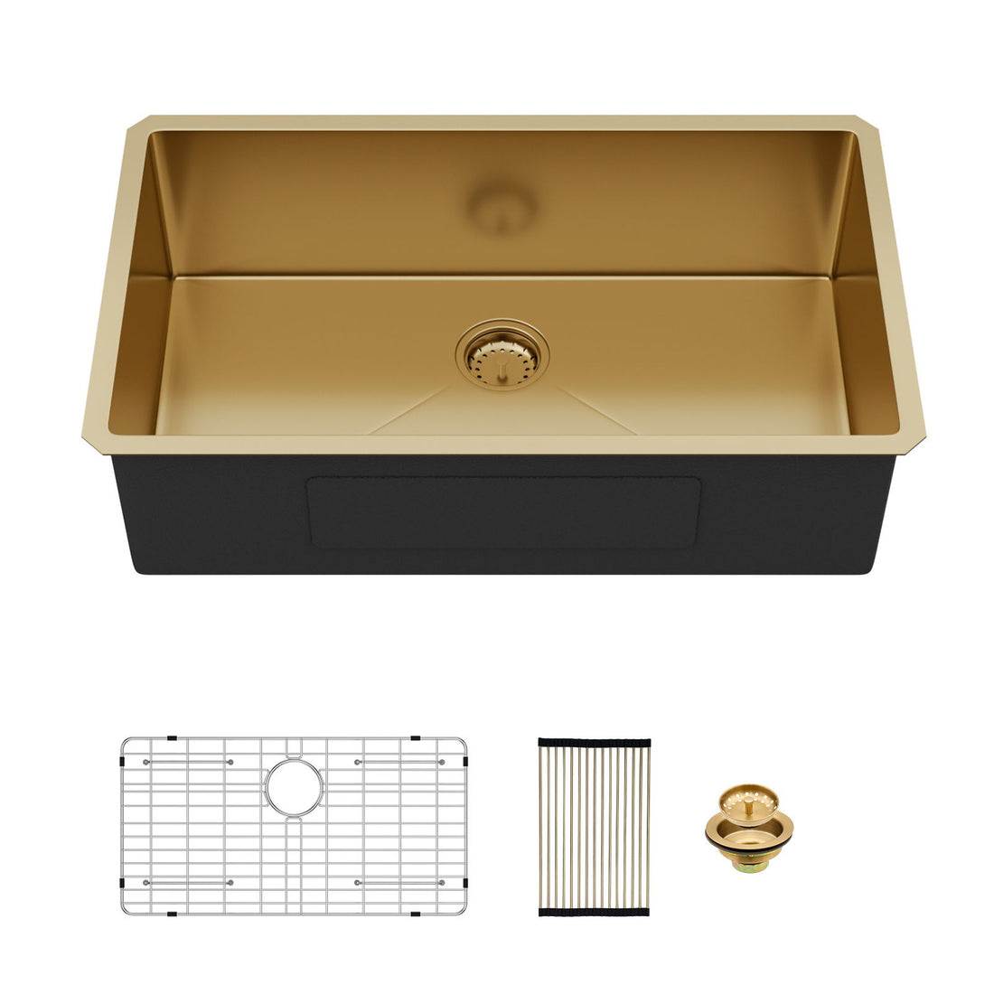 Gold Finish Undermount Stainless Steel Kitchen Sink 32&quot; X 19&quot; 16 Gauge Deep Single Bowl