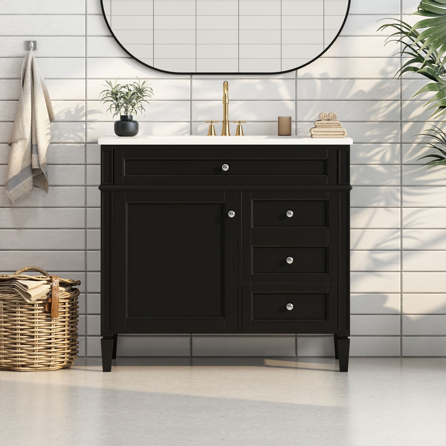 Bathroom Vanity &amp; Top Sink, Modern Bathroom Storage Cabinet With 2 Drawers And A Tip-Out Drawer