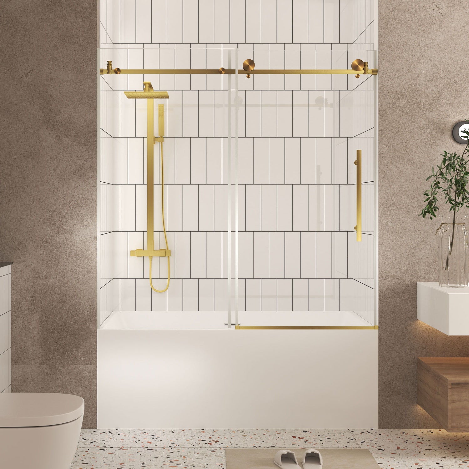 Frameless Shower Door, Smooth Sliding Tracks