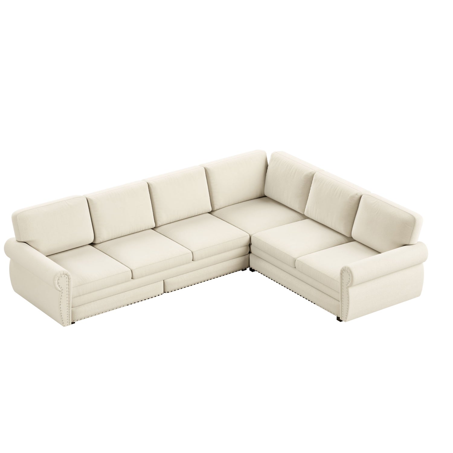 L-Shaped Sofa Couch With Pull Out Bed With Nailhead Trim &amp; Rolled Arm