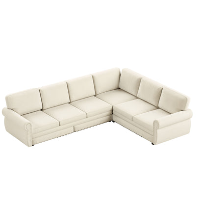 L-Shaped Sofa Couch With Pull Out Bed With Nailhead Trim &amp; Rolled Arm