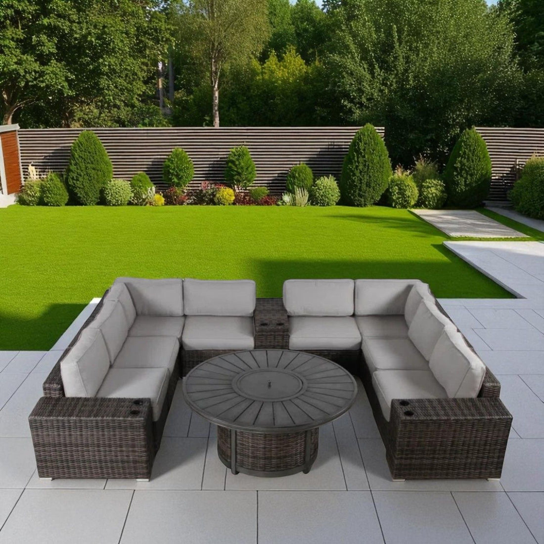 Patio Seating Group With Cushions And Fire Pit - Espresso