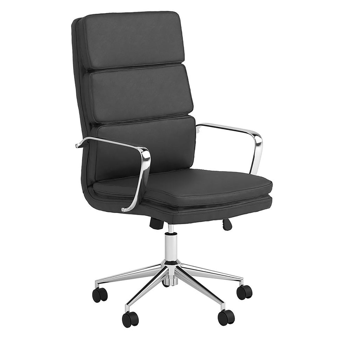 Upholstered Office Chair With Caster Wheels, Adjustable Height - Black
