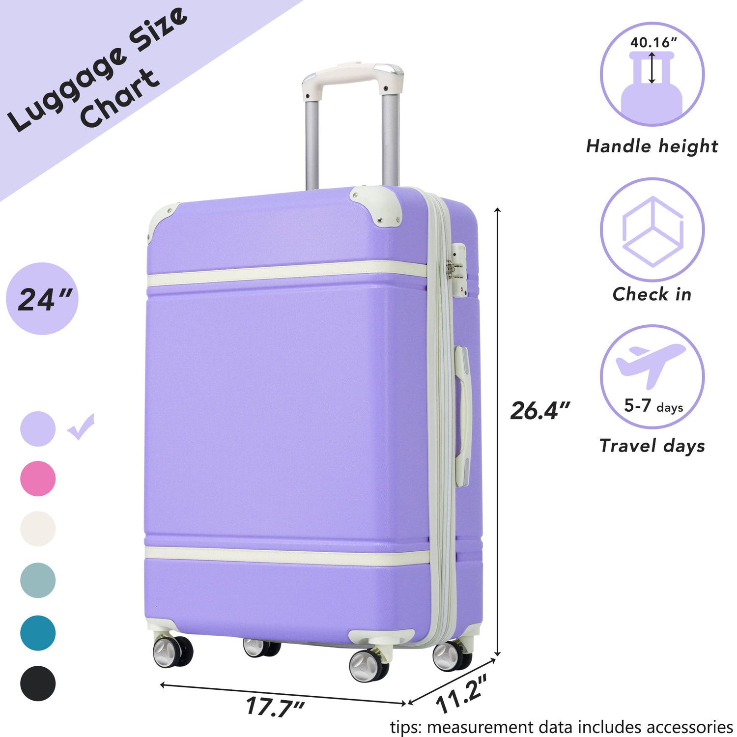 Hardshell Luggage With Tsa Lock, 24&quot; Expandable Lightweight Suitcase With Spinner Wheels, Single Vintage Luggage