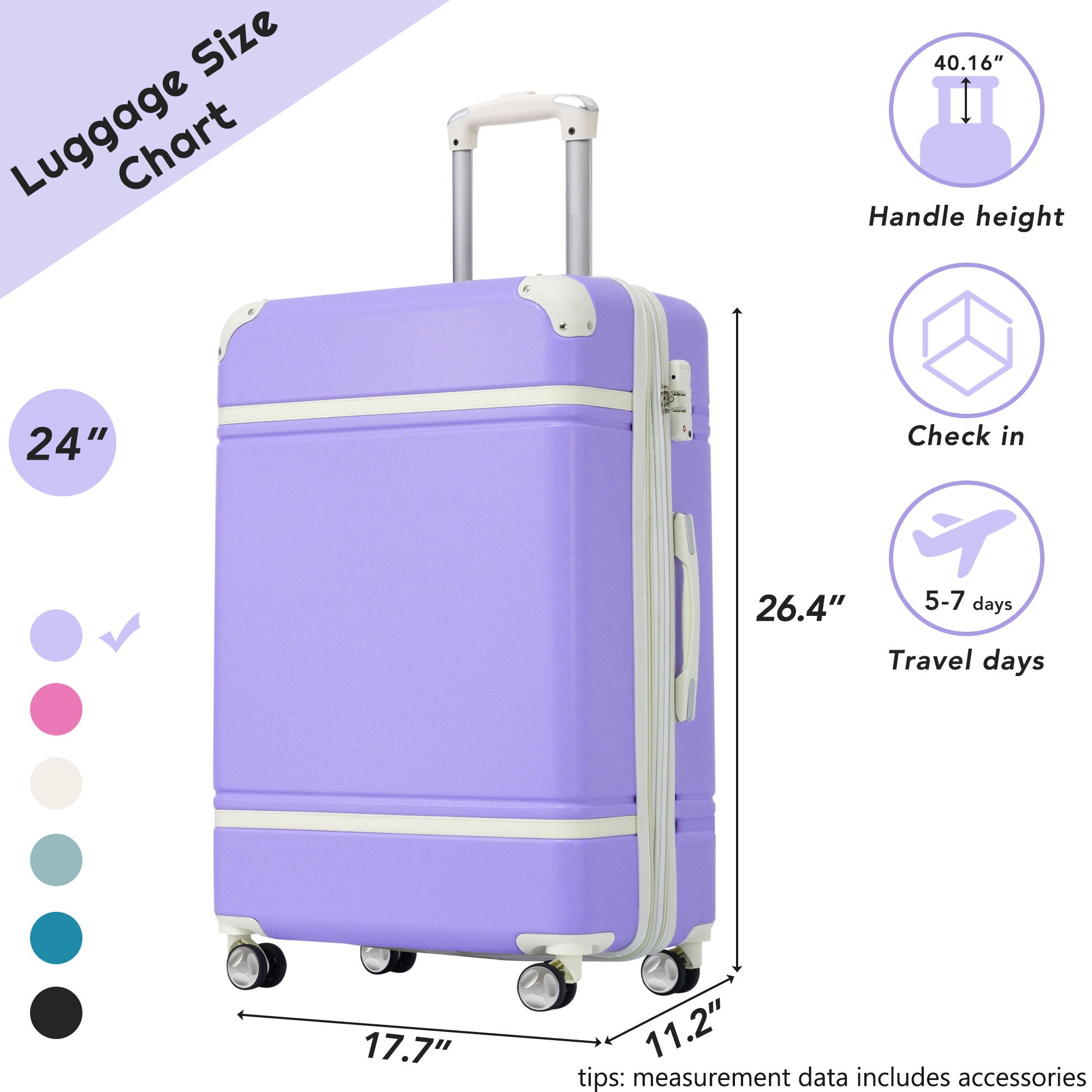 Hardshell Luggage With Tsa Lock, 24&quot; Expandable Lightweight Suitcase With Spinner Wheels, Single Vintage Luggage