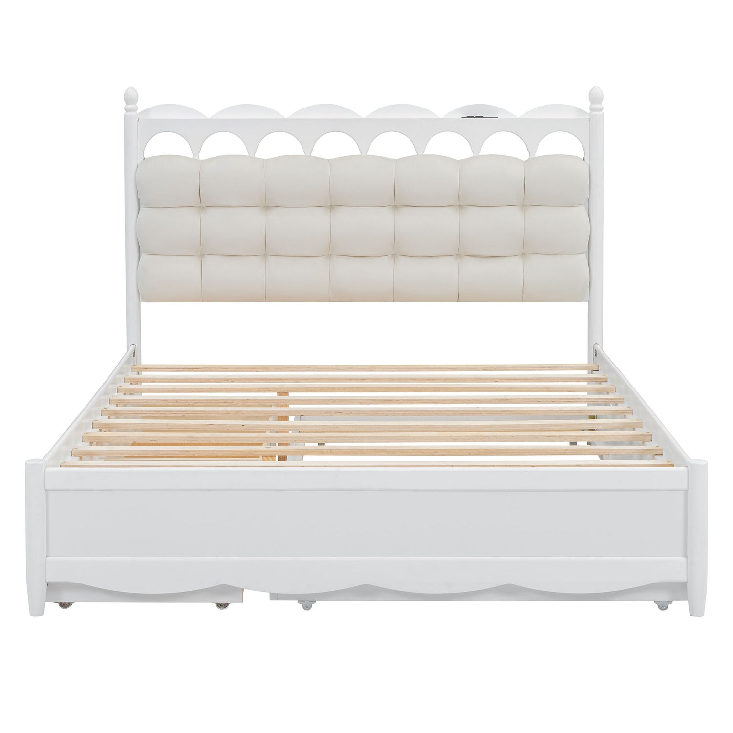 Storage Platform Bed, With 2 Big Drawers, Trundle, One Set Of Sockets &amp; USB Ports