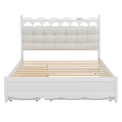 Storage Platform Bed, With 2 Big Drawers, Trundle, One Set Of Sockets &amp; USB Ports