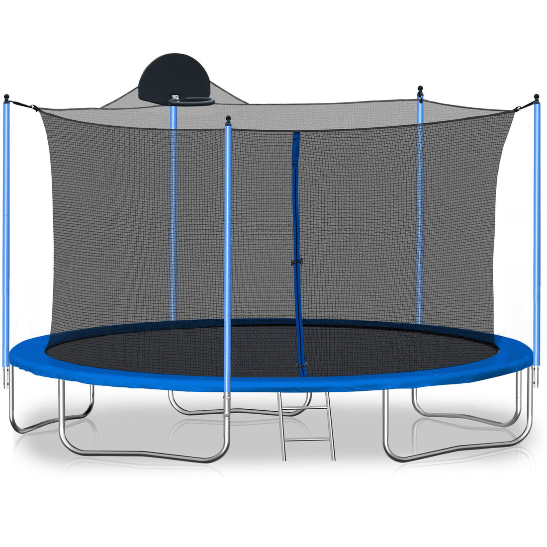 12Ft Trampoline For Adults &amp; Kids With Basketball Hoop, Outdoor Trampolines With Ladder And Safety Enclosure Net For Kids And Adults - Blue