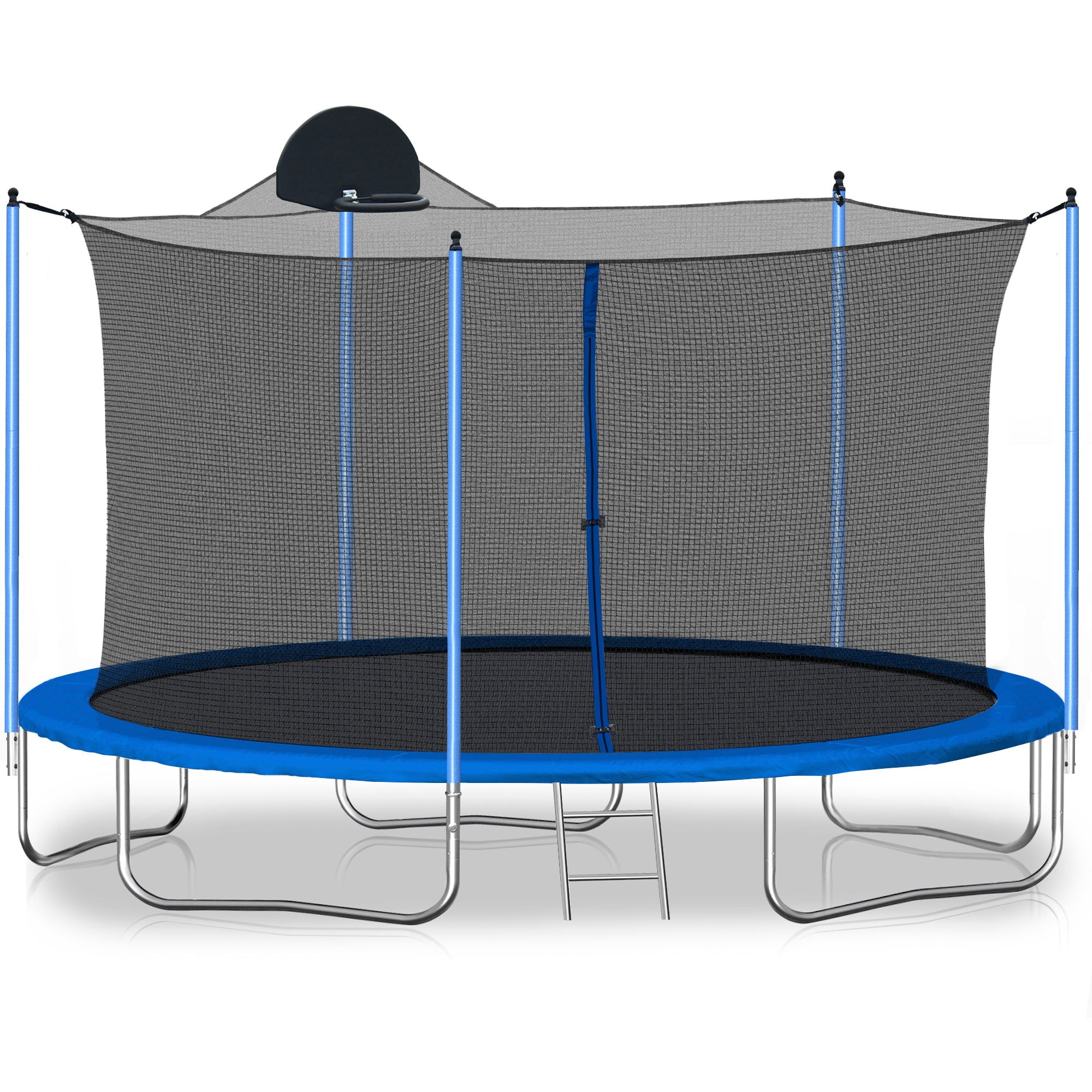 12Ft Trampoline For Adults &amp; Kids With Basketball Hoop, Outdoor Trampolines With Ladder And Safety Enclosure Net For Kids And Adults - Blue